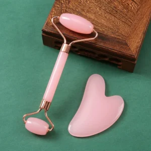 SculptStone™ Gua Sha + Roller Set — Rose Quartz Facial Sculpting Duo